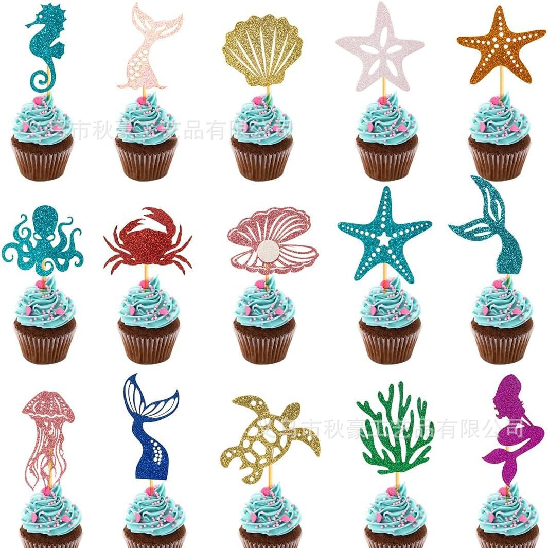 Transfronterizo 2024 nuevo estilo Ocean Cake Plug-Brand Diy Family Party Set vaso de papel con adornos sirena