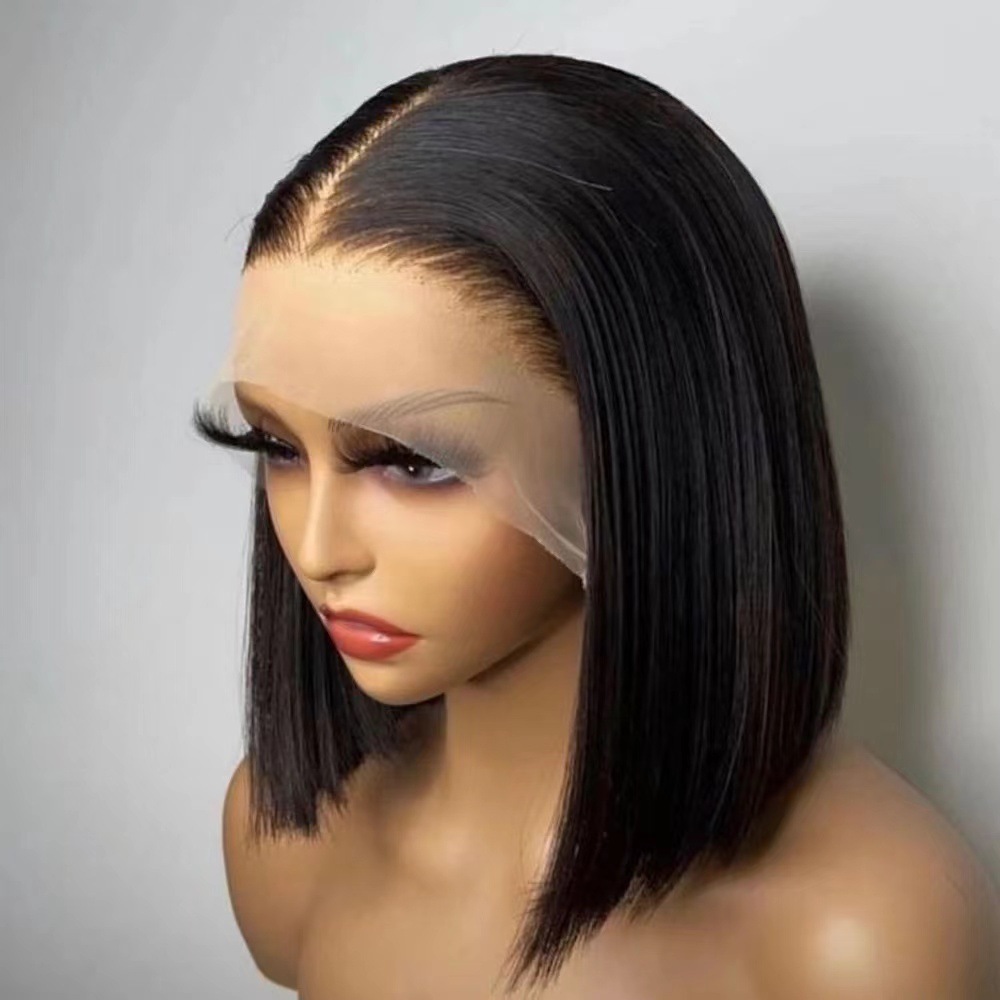 Nuevo producto de Amazon Peluca europea y americana Cabello corto liso para mujer Cabello negro de punto medio Bobo Cabello corto Cabello liso Peluca