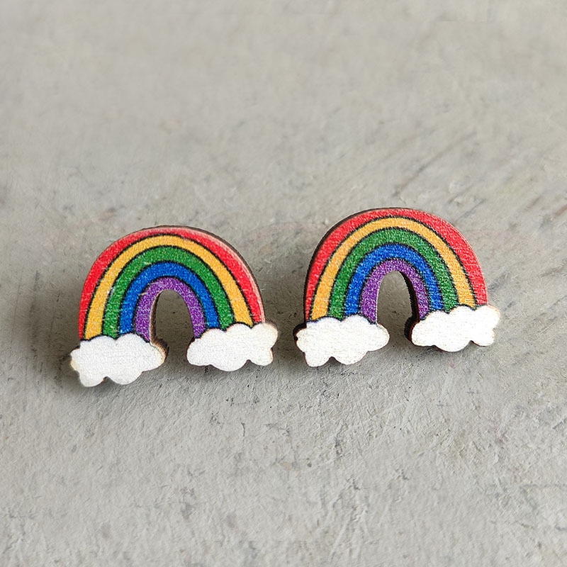1 Pair Cartoon Style Book Rainbow Pencil Wood Women's Ear Studs display picture 3