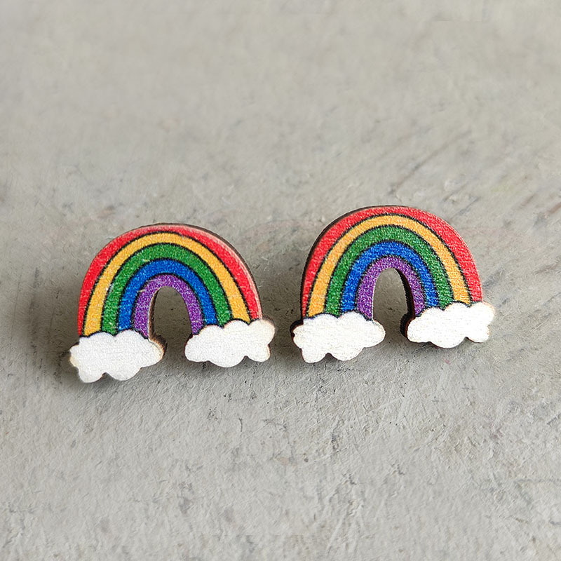 1 Pair Quantity Daily Occasion 1 Pair Cartoon Style Book Rainbow Pencil Wood Women's Ear Studs