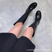 高筒百搭女靴真皮斜口骑士靴2024秋冬骑士长靴女欧美英伦高筒靴女