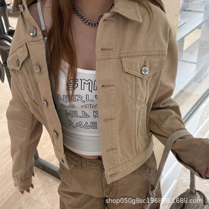 SMFK十字永恒修身牛仔夹克修身蛇纹迷彩丹宁风纽扣上衣外套女25秋|undefined