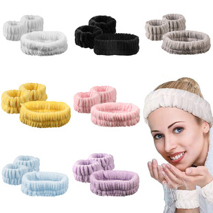 Amazon cross-border hairband wristband set for women's face wash cuffs wet wristband absorbent plush quick-drying hairband