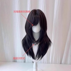 クロスボーダーの人気かつら女性の高レベルの斜め前髪の黒いまっすぐな甘い妹の日常のlolitaの自然なシミュレーションの全体のカバー