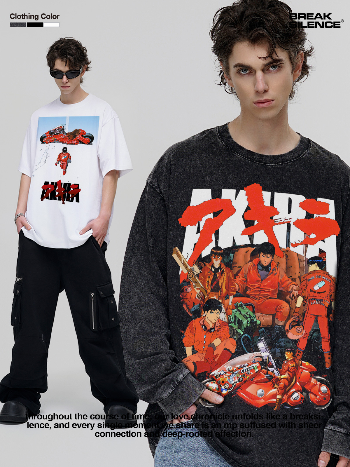 アキーラAKIRAアメリカレトロアニメ半袖tシャツ男性クロスボーダーヴィンテージ重ポンド水洗いして古いです。