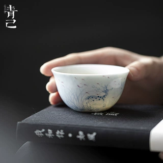 青己 青花手绘小鹿茶杯 功夫茶具品茗杯家用主人杯 釉下彩功夫茶