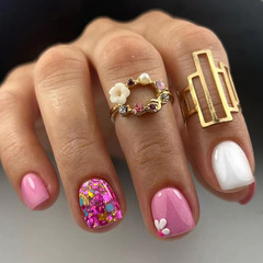 Minimalist Pure Desire Pink and White Floral Cute Short Nail Art Sticker Flash False Nails Wholesale Nail Art Sticker