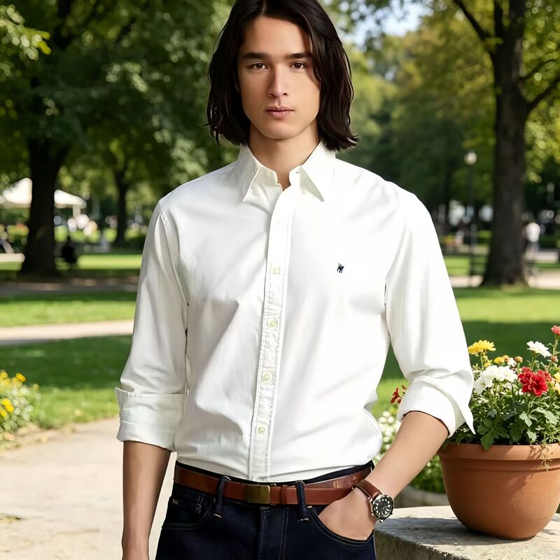 Cross-Border Plus-Size Ralph Lauren Horse Logo Pure Cotton Long-Sleeve Polo Shirt Embroidered Men's Export Collared Shirt