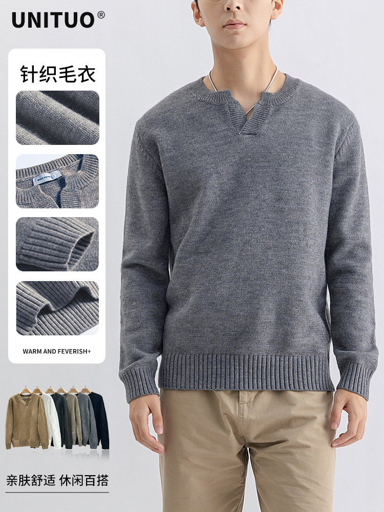 Suéter de cuello Henry de punto de manga larga de moda de hombre camiseta de alto nivel camiseta de base de lujo ligera ropa de hombre camiseta de hombre