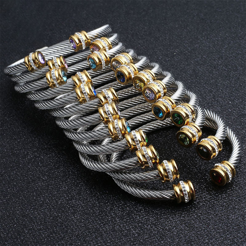 Einfacher Stil Einfarbig Rostfreier Stahl Inlay Zirkon Manschettenarmbänder display picture 1