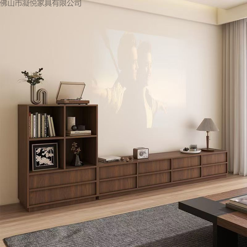 Solid Wood Mid-Century Style Tv Cabinet for Living Room, Simple Household Side Cabinet with Skeleton Lines, Drawer Storage, Floor-Standing Storage Cabinet, Vintage