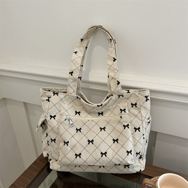 Bolso Tote de pana de moda coreana 2024 verano nuevo estilo bolso de hombro con estampado de diamantes mochila de cercanías con lazo