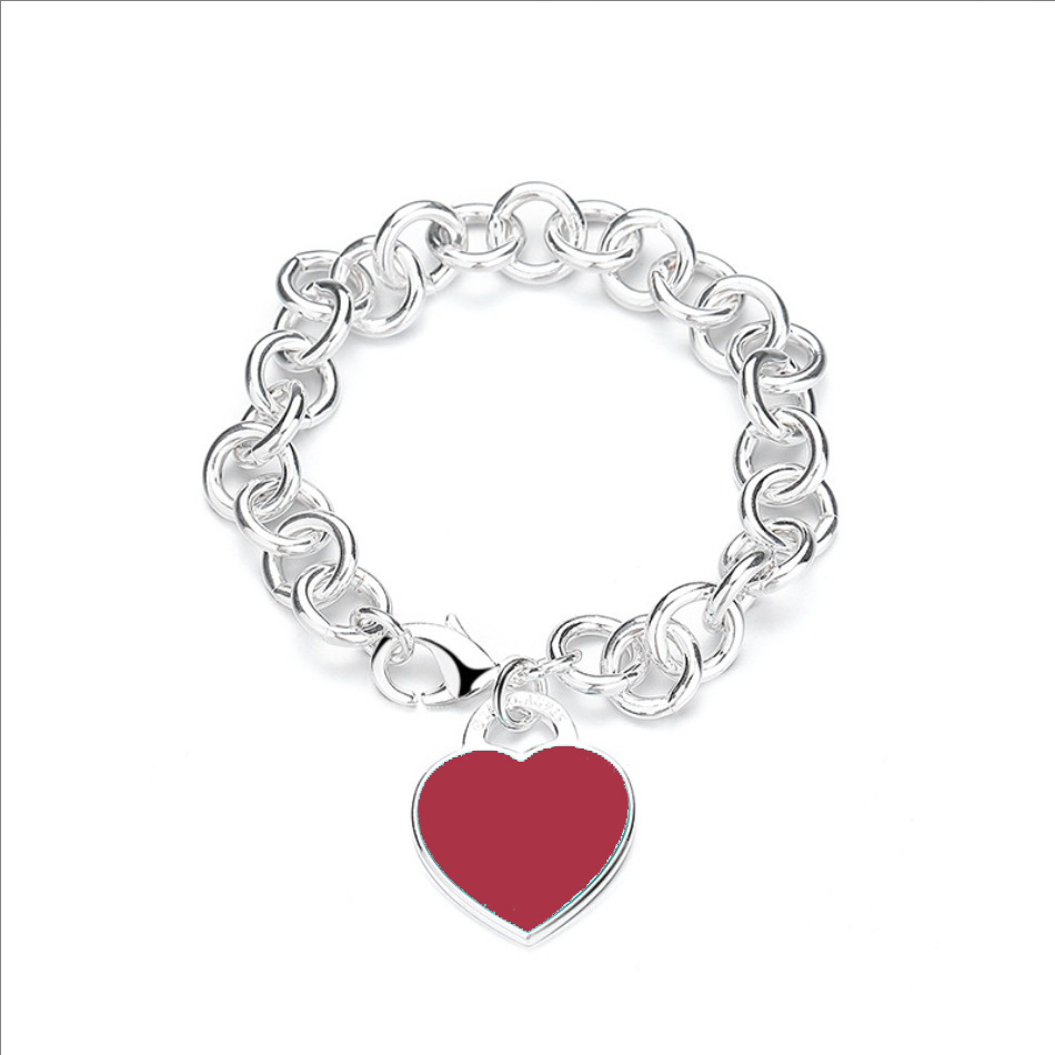 실버 레드 하트 모양 팔찌