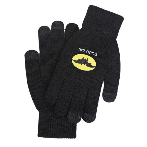 Five-finger gloves for women in winter, Korean version for students, cute cartoon plus velvet and thickened knitted couple, touch screen, warm for cycling men