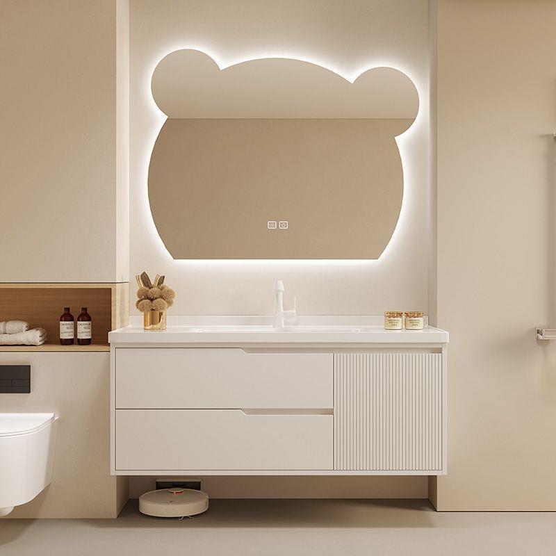Trendy Bear Mirror Cream Bathroom Cabinet Ceramic Washbasin Set Smart Washbasin Trendy Bear Mirror Cream Bathroom Cabinet Ceramic Washbasin Set Smart Washbasin
