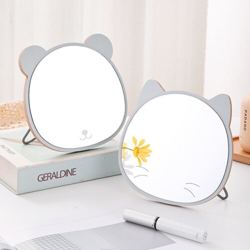 ins wooden cartoon makeup mirror high-value foldable desktop dressing mirror student bedroom portable desktop mirror