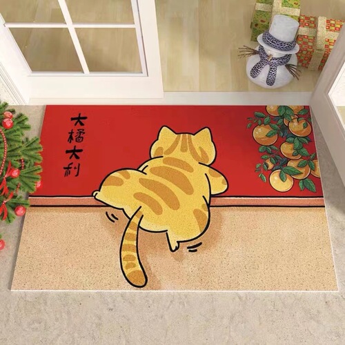 Entrance door orange cat floor mat Cartoon cut-out big orange cat unit door entrance entrance door rub soil silk circle floor mat