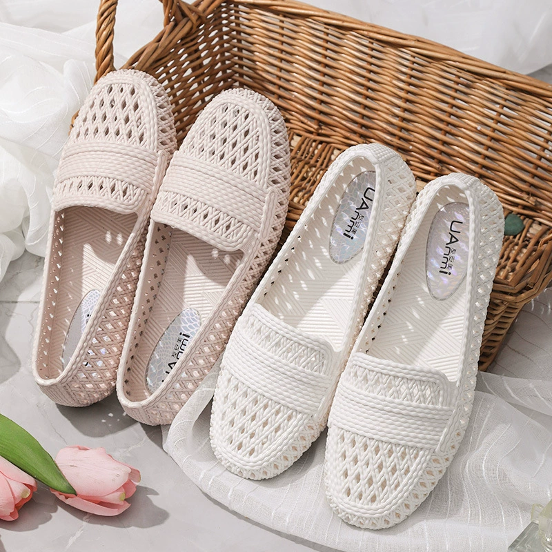 Повседневная Женская сетчатая обувь на плоской подошве с полыми отверстиями Баотоу, обувь для мам среднего возраста, обувь для медсестер, уличная пляжная обувь