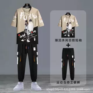 厂家直销夏季休闲运动套装短袖t恤长裤男生搭配时尚校服团队班服