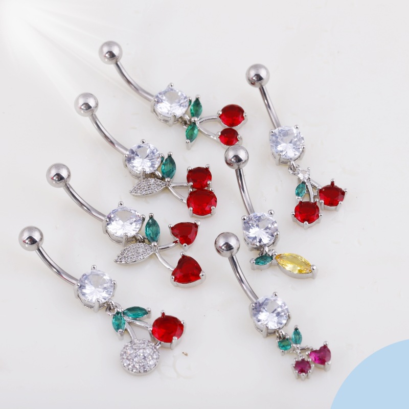 European American Copper Inlaid Zircon Colorful Fruit Collection Navel Ring Stainless Steel Belly Button Piercing detail image 9