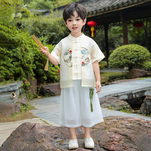 Children's Hanfu Set for Boys and Girls, Chinese Traditional Tang-style Summer Dress for Kids, Thinner High-end Performance Costume for Toddlers