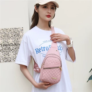 胸包女士时尚绣线菱格单肩斜挎包大容量防水带数据孔背包批发胸前