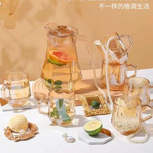 Light Luxury Large Capacity Cold Water Kettle Household Glass Heat Resistant Cool Water Kettle with Handle Drinking Cup High-end Thickened Transparent Water Utensils