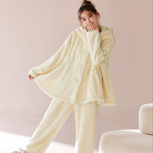 2025新款冬季甜美连帽宽松休闲套装韩版秋冬季加绒加厚睡衣毛绒