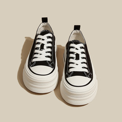 谷韻厚底帆布鞋女2024新款韓版休閒鞋增高圓頭系帶低幫板鞋小白鞋