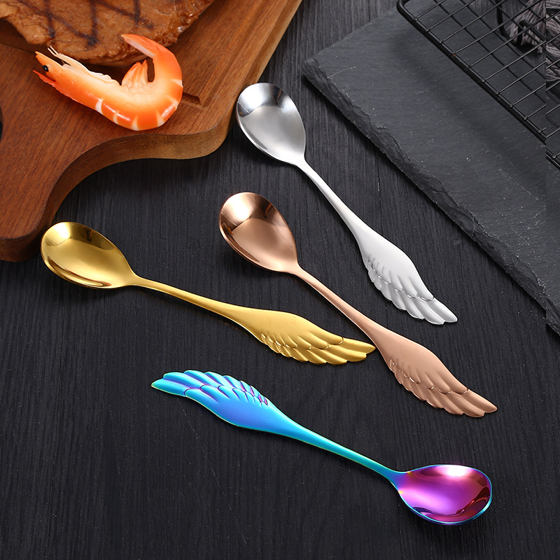 Creative Stainless Steel Internet Celebrity Wings Spoon Tableware Household Children's Coffee Dessert Spoon Fruit Fork Tableware