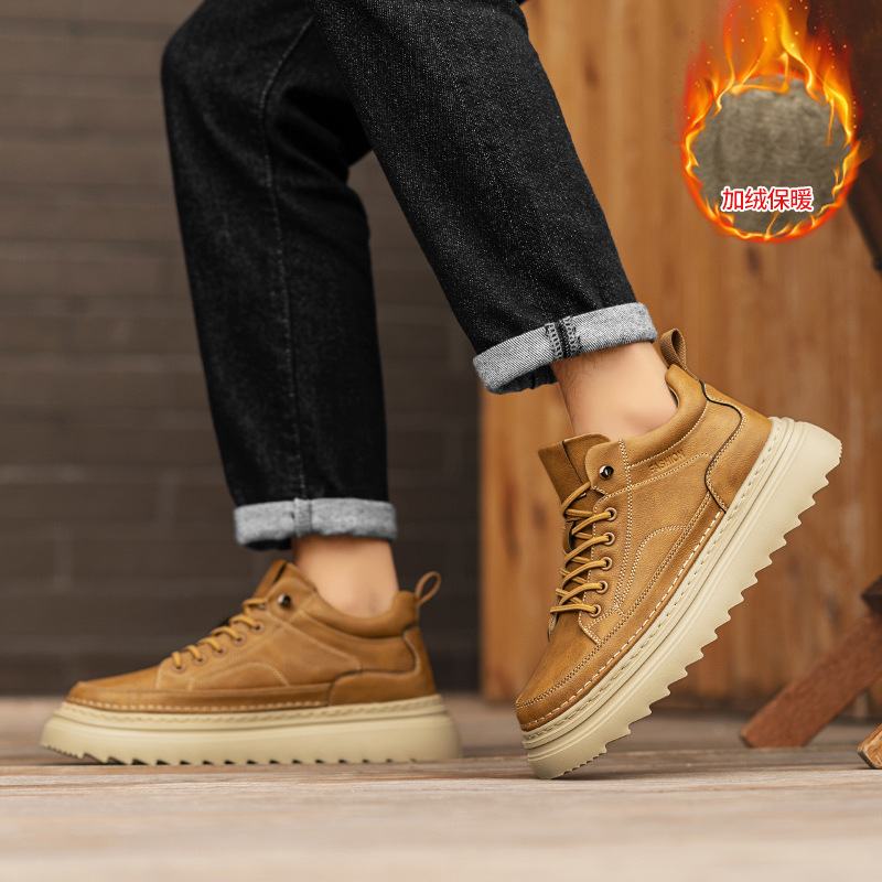 Men's Shoes 2025 Winter Fleece-Lined Warm High-Top Casual Shoes Trendy Fashion Work Sneakers Mid-Top Thick-Soled Martin Boots