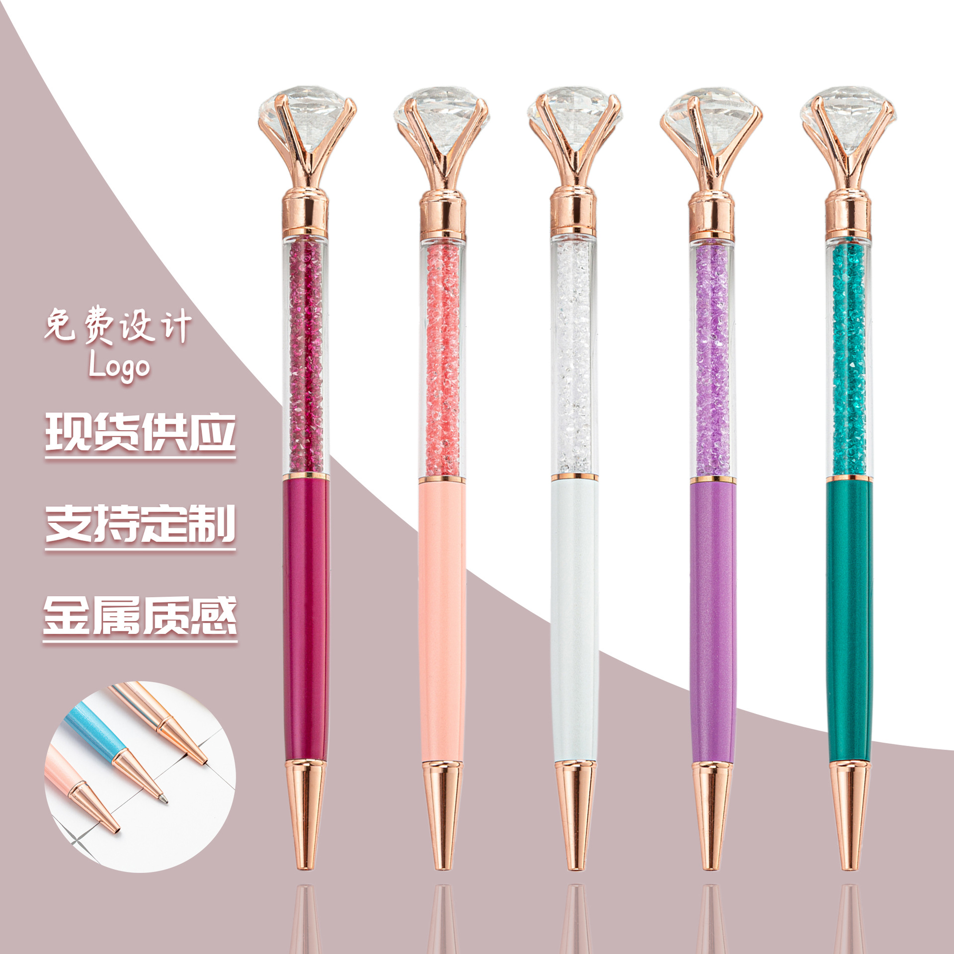 Bolígrafo de diamante de cristal grande con diamantes rotos bolígrafo coreano bonito bolígrafo de regalo de metal para chicas de alto valor