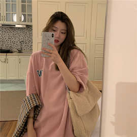 2023夏季韩版新款胖MM宽松大码oversize字母印花中长款短袖T恤女