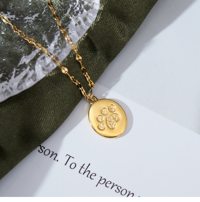 Cute Paw Print Titanium Steel Plating Pendant Necklace