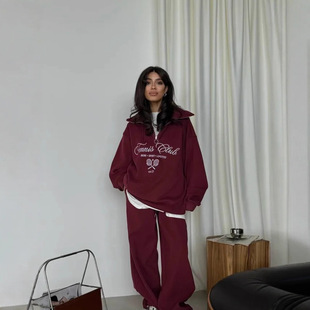 Trendy European and American Style Versatile Fleece-Lined Thick Half-Zip Unique Design Turn-Down Collar Sweatshirt Commuter Top