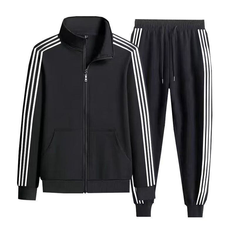Trendy Brand Spring and Autumn Sports Suit for Men and Women, Three-Stripe Casual Sportswear, Couple's Running Outfit, Zip-Up Jacket and Long Pants Two-Piece Set