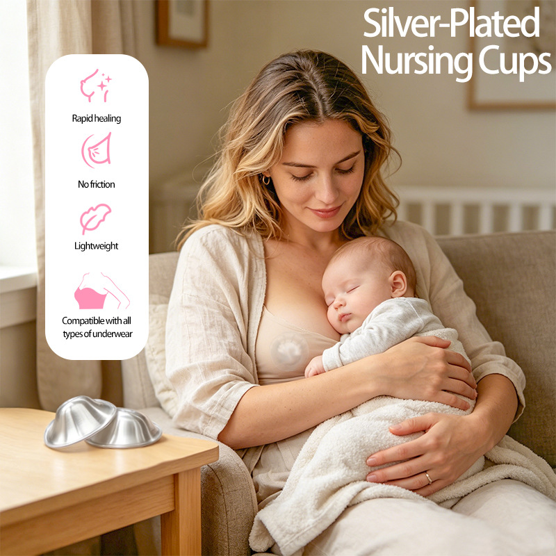 Silver-plated brushed brass nursing cup nipple protector for postpartum care and soothing newborn feeding