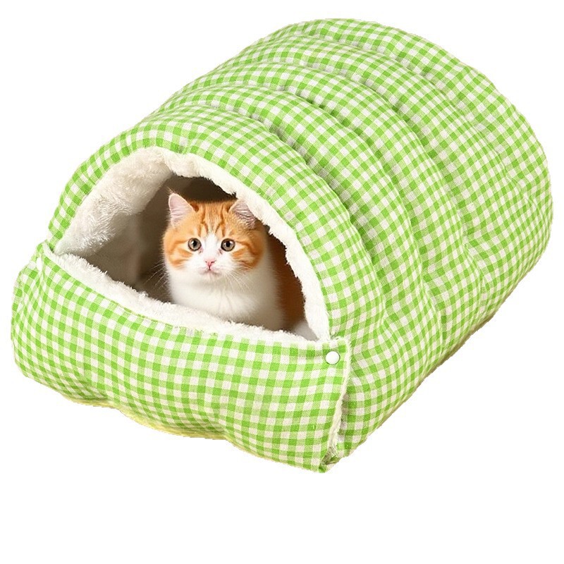 猫窝冬天保暖加绒四季通用可拆洗半封闭式屋睡袋垫冬季猫窝宠物窝|undefined