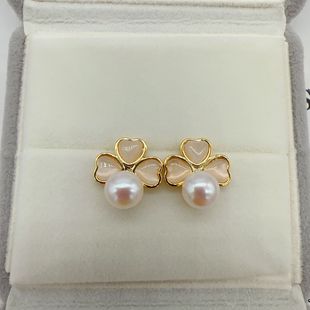 Zhuji natural freshwater pearl earrings women S925 silver pin fashion simple shell four-leaf clover pearl earrings wholesale