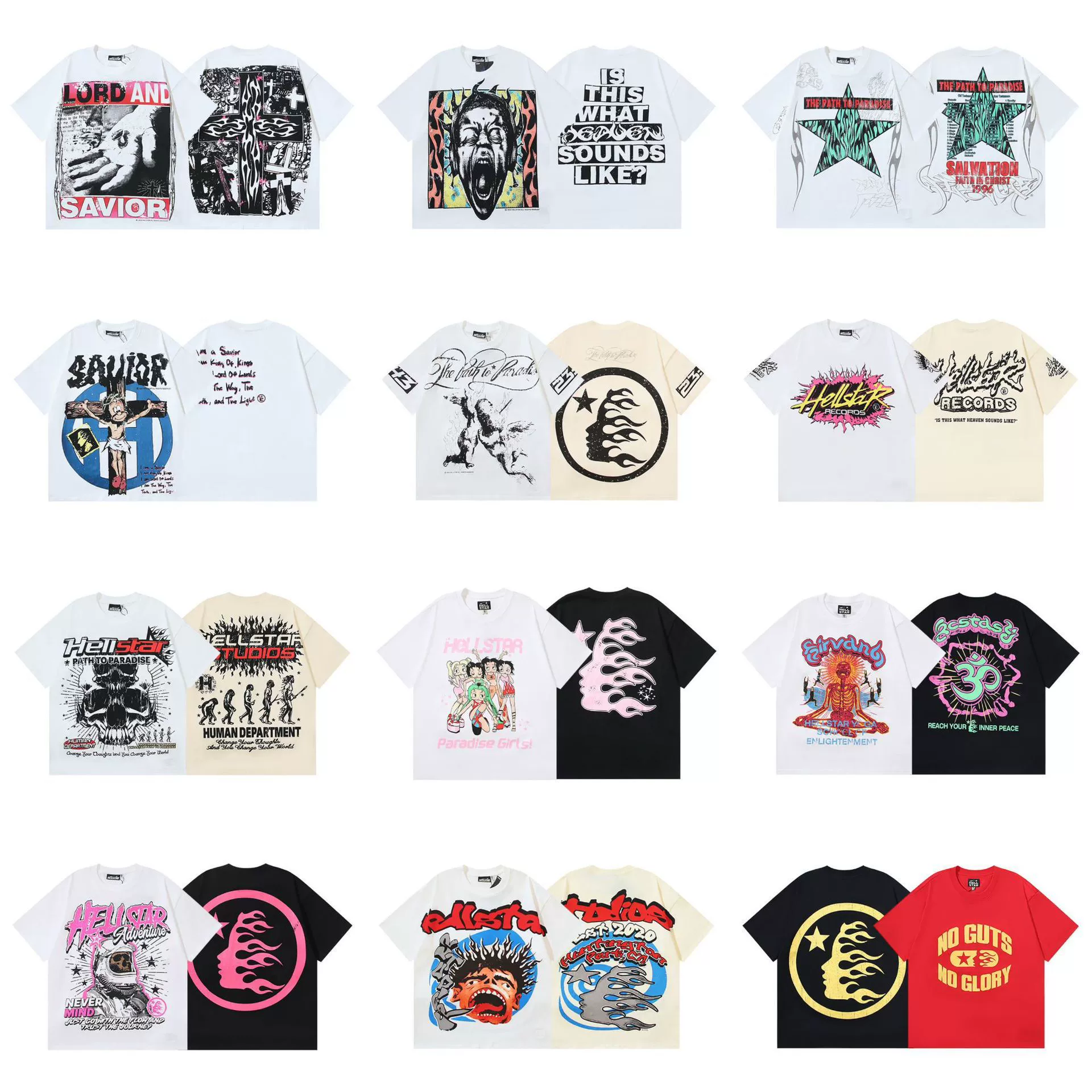 25SS трансграничная европейская и американская модная брендовая футболка с короткими рукавами и геометрическим буквенным узором Hell Star для мужчин и женщин с половиной рукавом