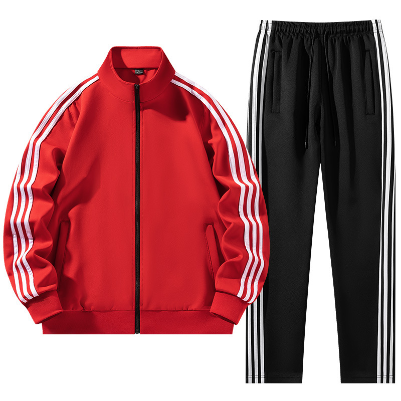 Casual Sports Suit for Men and Women, Three-Stripe Sportswear, Loose Sports Jacket and Pants, Two-Piece Set with Printable Embroidered Logo