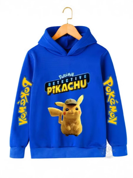 Children's Pokémon Pikachu Printed Hooded Sweatshirt, Fashionable Daily Wear for Spring and Autumn, Girls' Clothing