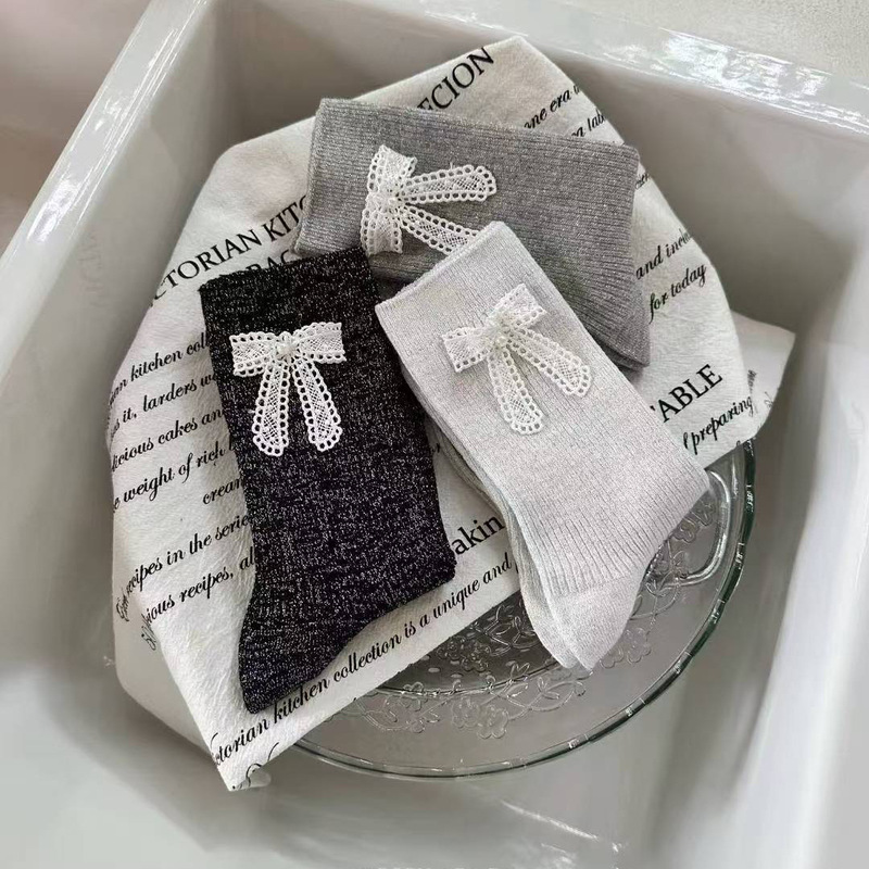 Cross-Border Dropshipping Autumn Fashion Women's Socks Lolita Princess Lace Bow Pearl Cotton Socks Marca Korean Socks