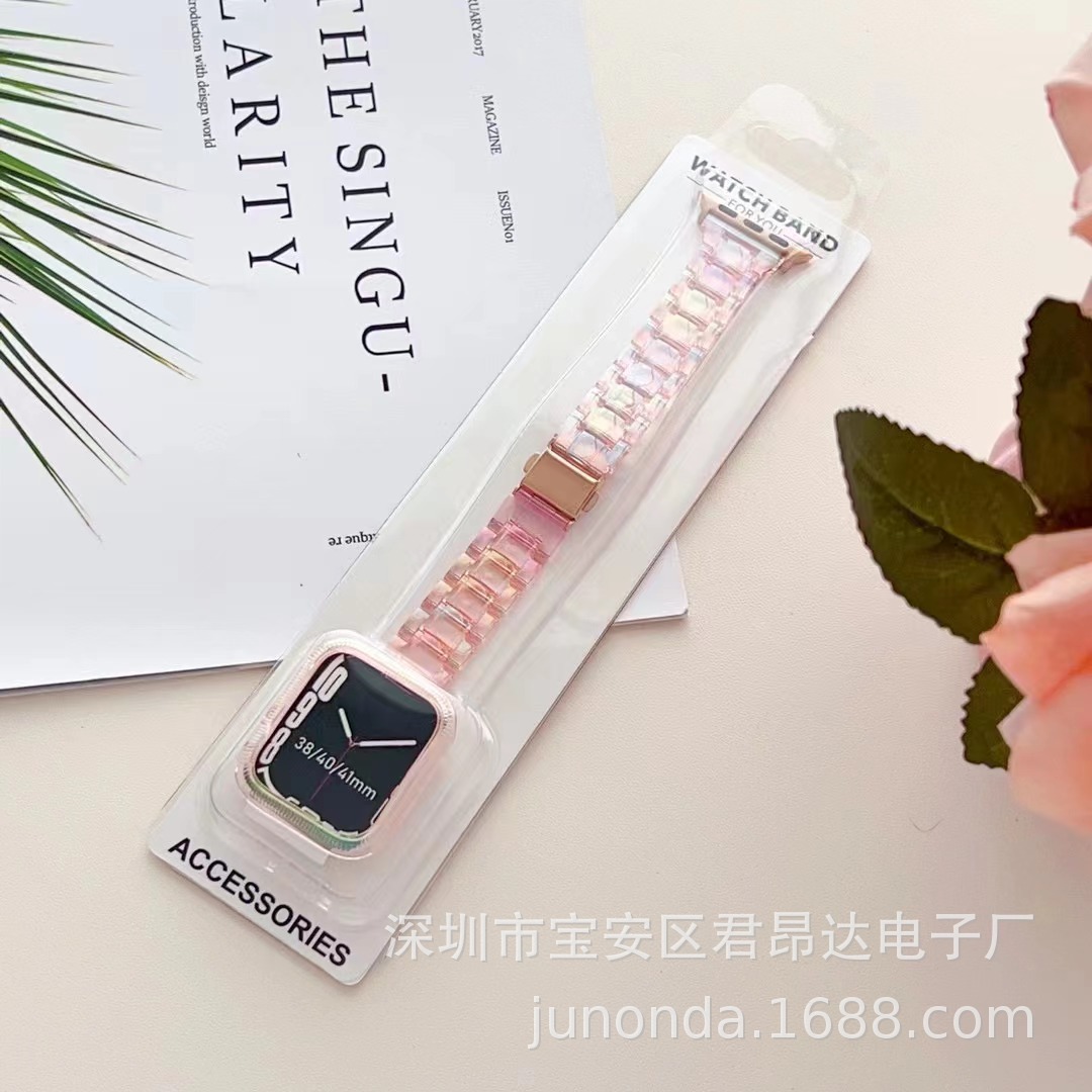 Suitable for apple watch with apple watch iwatch8 Colorful Laser Carved Transparent Strap Set 49mm