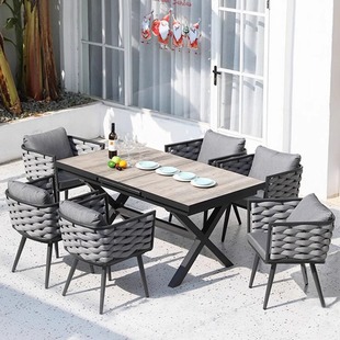 Nordic Style Outdoor Table and Chair Combination Courtyard Villa Garden Outdoor Outdoor Leisure Simple Waterproof Sun Protection Telescopic Long Table
