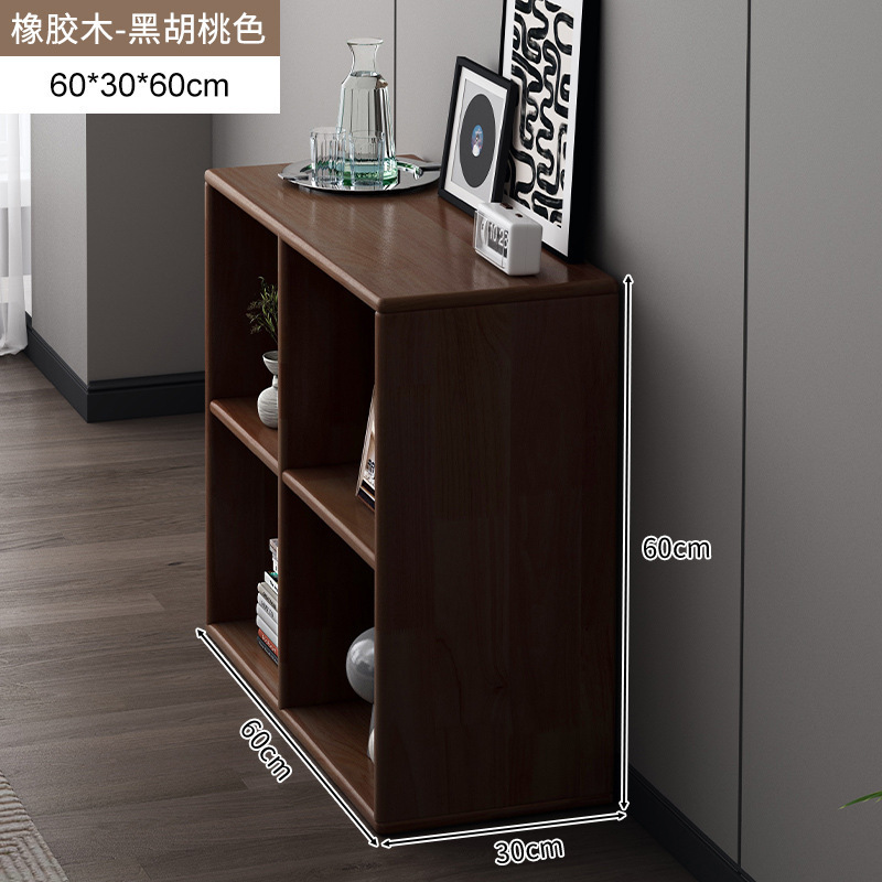 Estantería de madera de goma, gabinete de rejilla de madera maciza, sala de estar, soporte integrado contra la pared, almacenamiento de piso, estantería de color de nogal americano