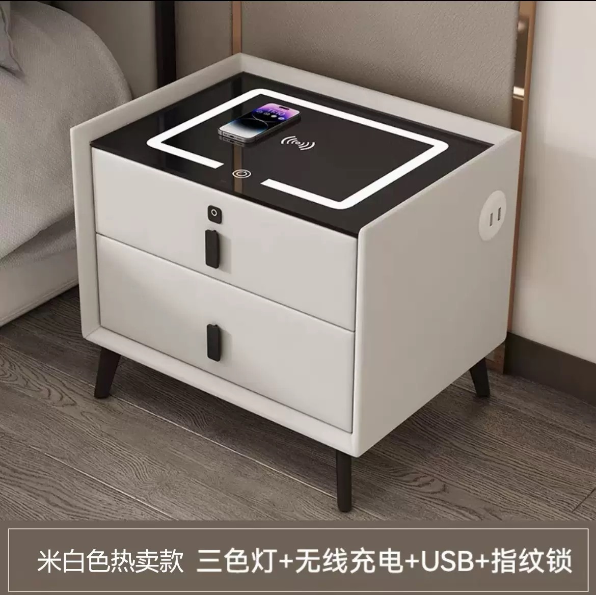 Mesa de cabecera inteligente transfronteriza moderna y simple carga inalámbrica con audio LED multifuncional gabinete de cabecera de dormitorio residencial