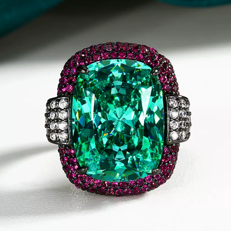 2025款庄生生珠宝铜底镀金仿真鸟巢切帕拉绿黑金戒指女12*16