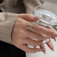 花朵双色开口戒指批发女 ins风速卖通wish新品铜古银百搭设计指环