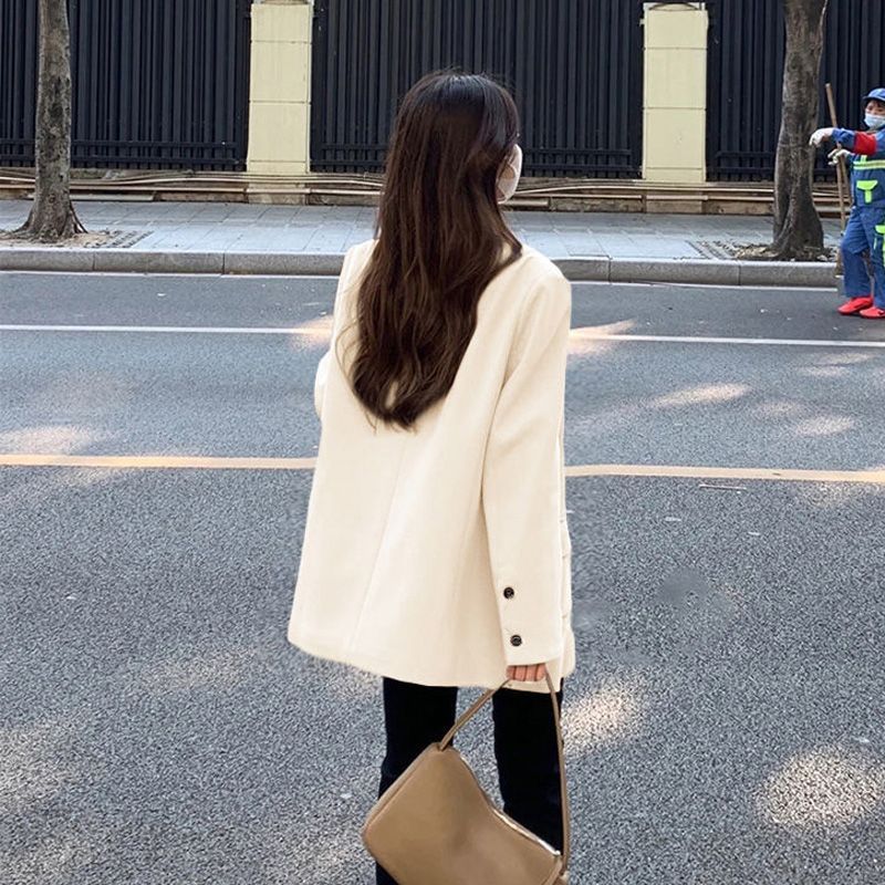 气质奶白色西装外套女2025春秋季韩系小众百搭休闲oversize西服潮|undefined